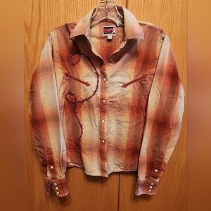 Vintage Western panhandler slim Brooks and Dunn cowgirl outdoor shirt sz S